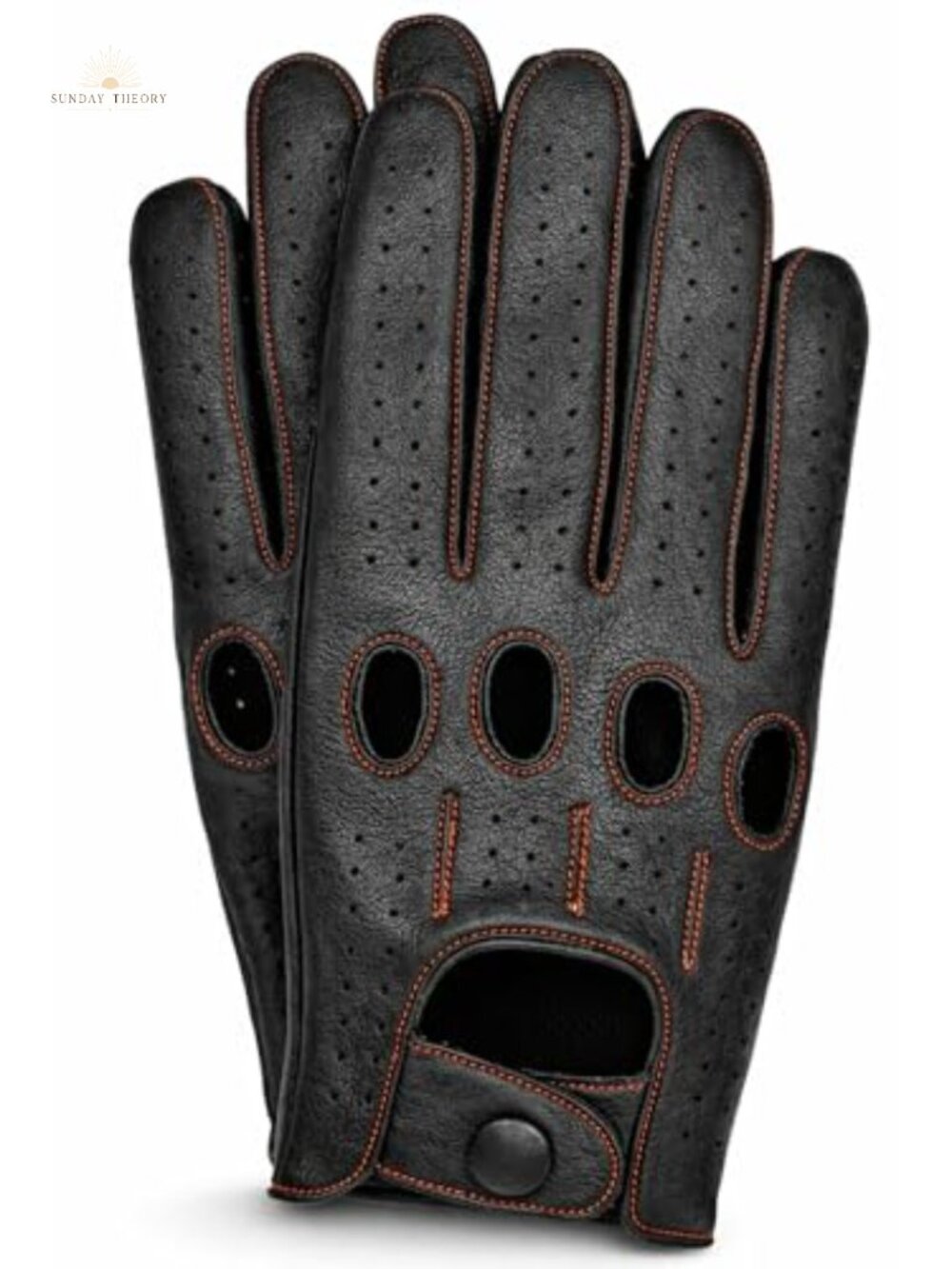 Genuine Leather Touchscreen Driving Gloves with Red Stitching, Breathable
